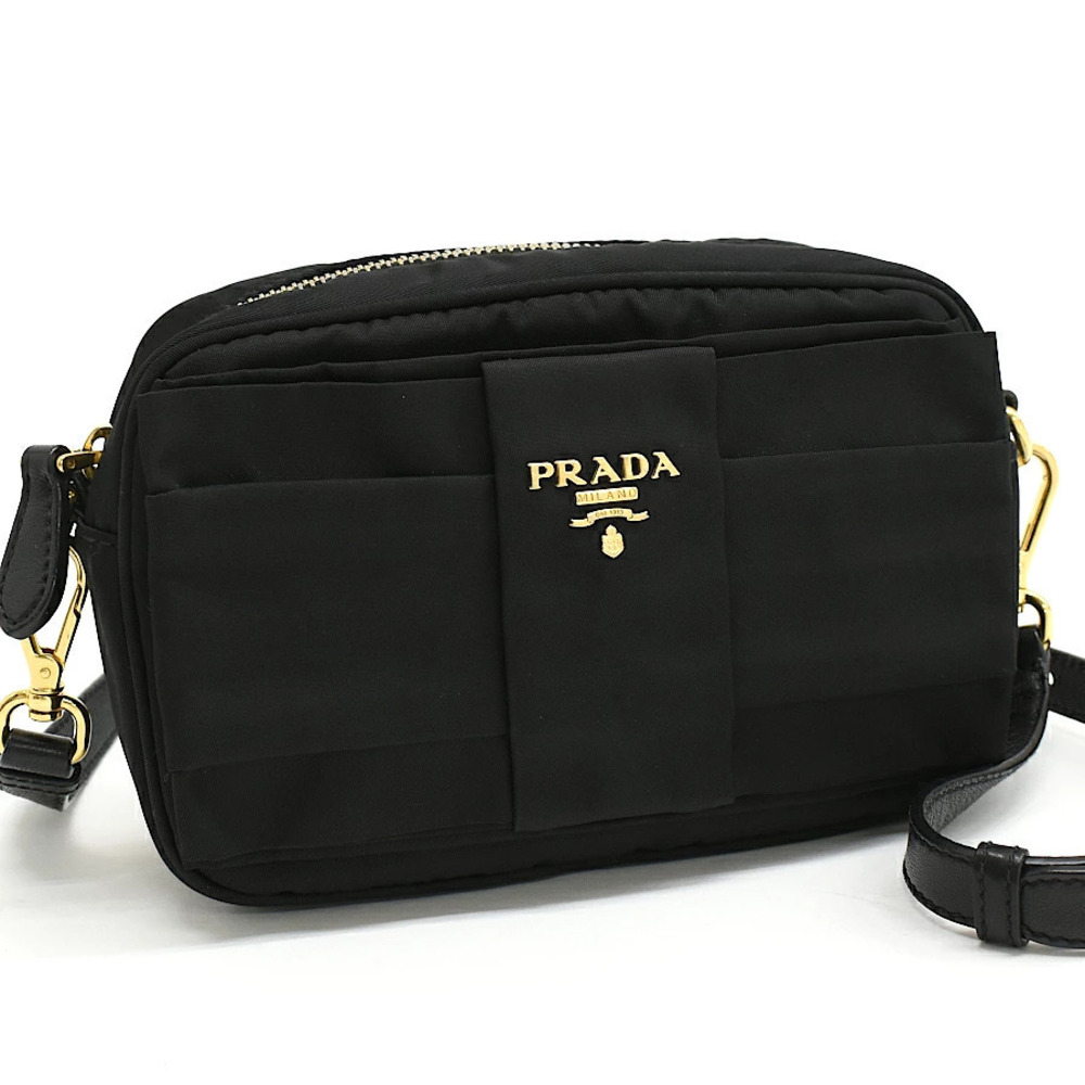 Prada Tessuto Crossbody Bag Pocono Ribbon Leather Black